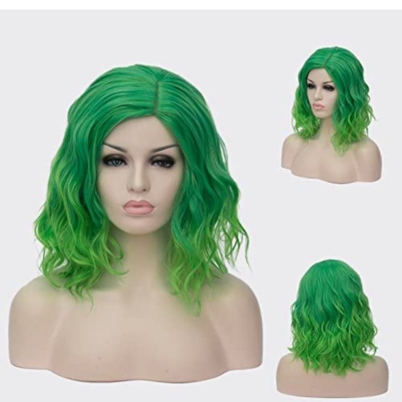 Green Short Curly Full Head Wig - Picture 2 of 6